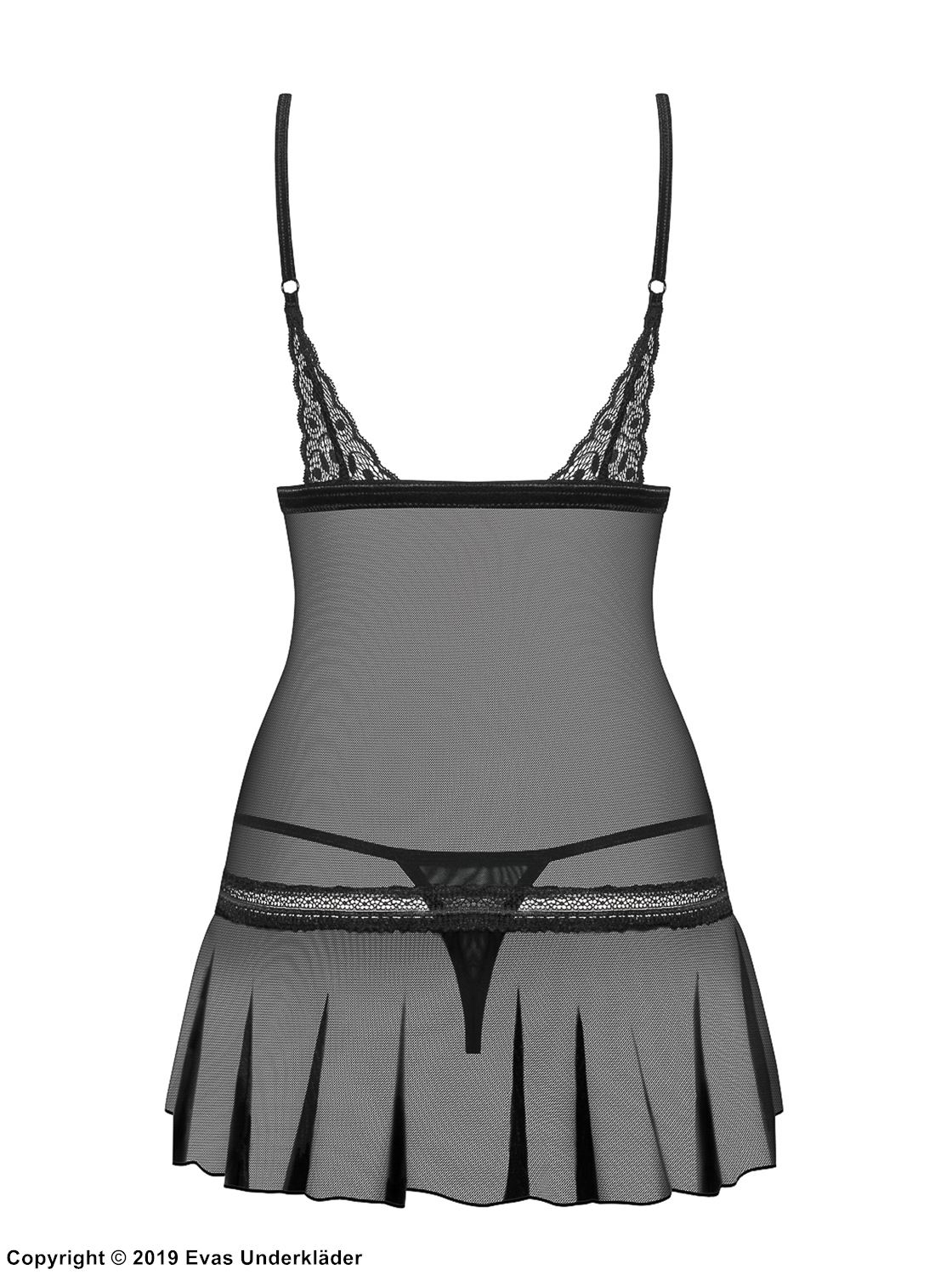 Skin-tight chemise, see-through mesh, ruffles, lace cups